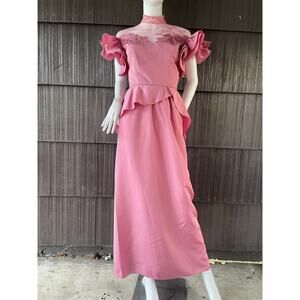 open lace back dress 80s Pink White Floral Dress with Tiered Skirt main image 0